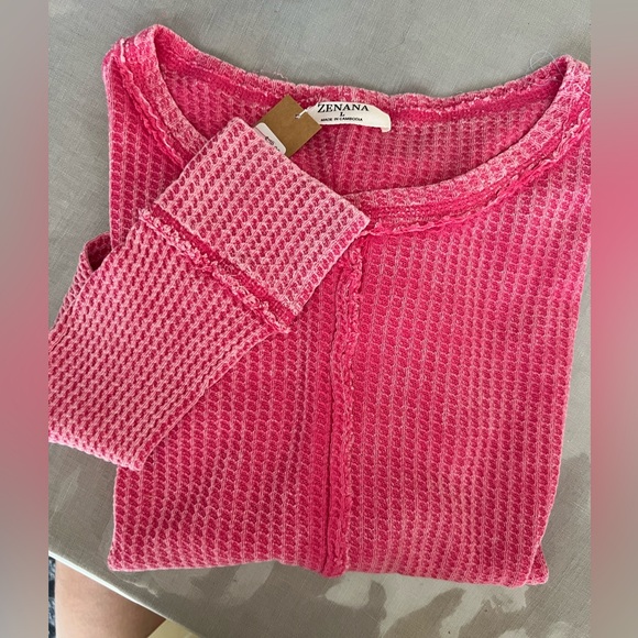 ❤️‍🔥❤️‍🔥Zenana Oversized Washed Waffle Long Sleeve Top Final - Picture 10 of 14